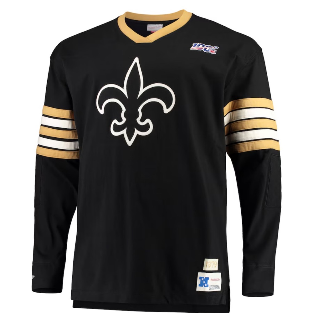Mitchell & Ness Black New Orleans Saints NFL 100 Long Sleeve Men’s T-Shirt L